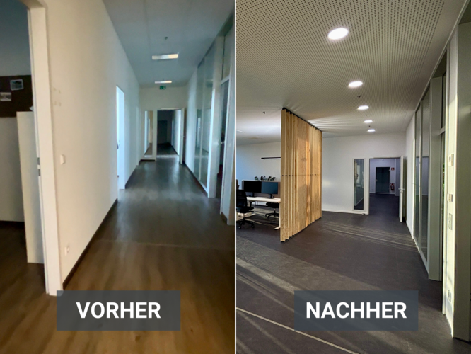 Vorher/Nachher Bild unseres Umbaus