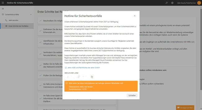 Security Hotline Screenshot my.abtis Portal