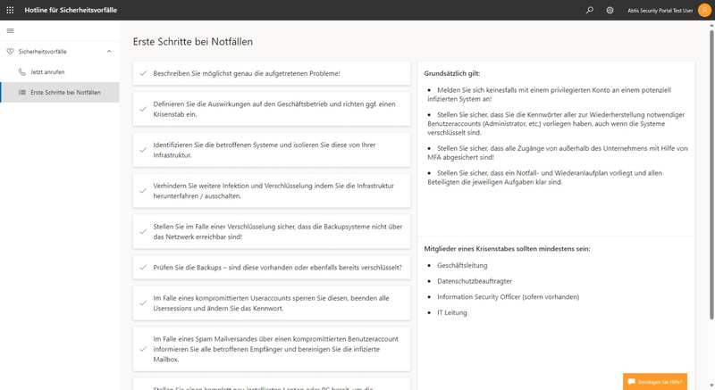 Security Checklist Vorfall