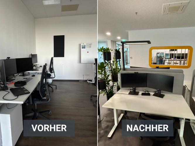 Vorher/Nachher Bild unseres Umbaus