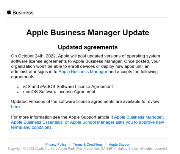Neue Nutzungsbedingungen - Apple Business Manager Update