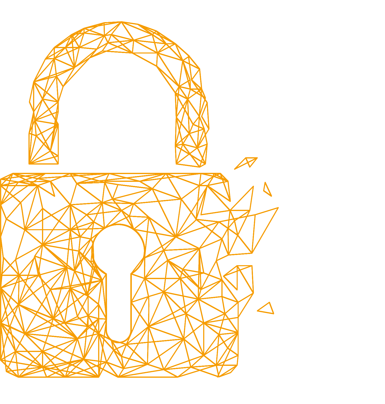 Netzgrafik eines Schlosses in Orange sinnbildlich für IT-Security bei abtis